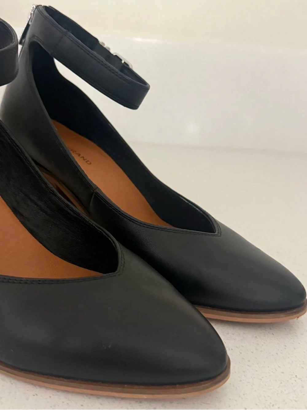 Lucky Brand Black Pointed Ankle-Strap Heels. Genuine Leather